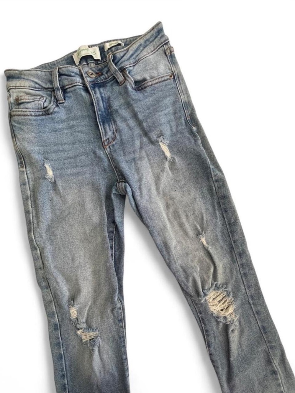 Distressed Light Blue Skinny Jeans with Stretch